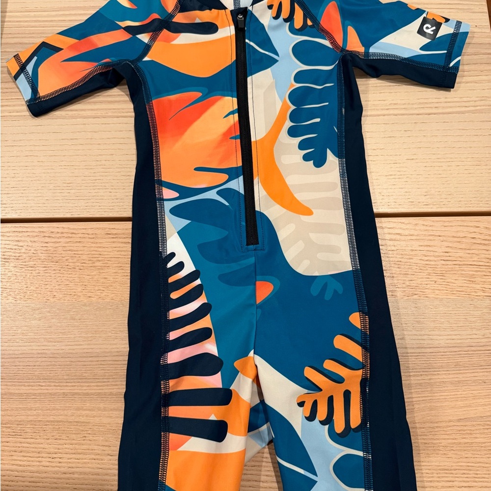 Reima Toddler UPF50 Short Sleeve One-Piece Swim Suit - Blue & Orange Tropical